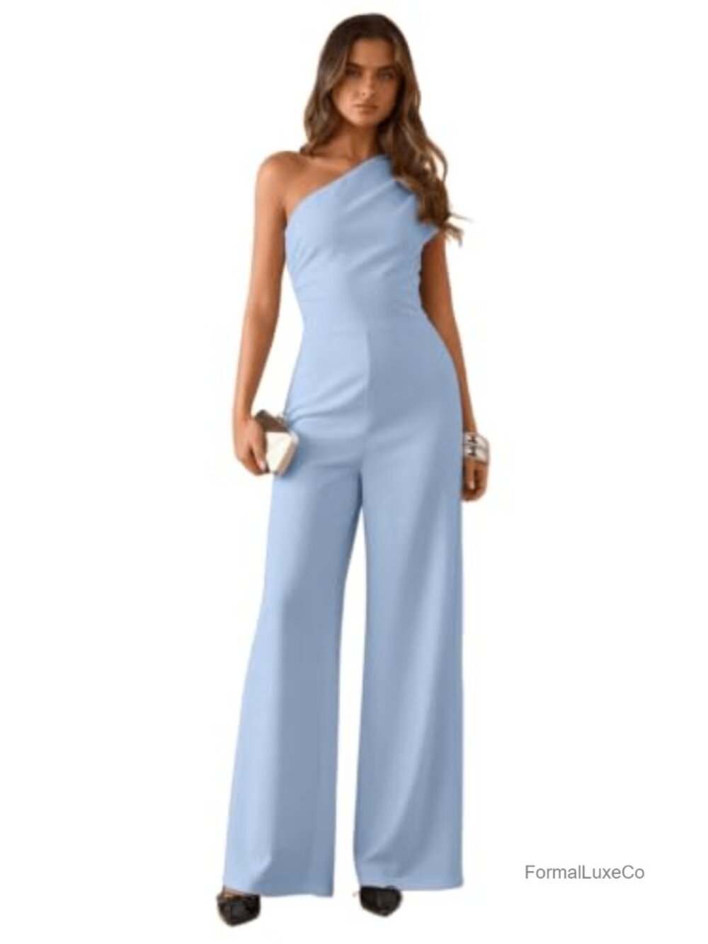 SKAYS One Shoulder Sleeveless Wide Leg Jumpsuit Dressy Formal Wedding Guest
